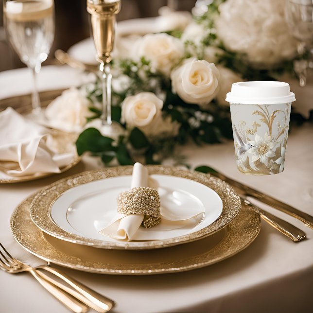 Gobelets En Papier Colibri blanc Coupe de papier fantaisie avec couve (Créateur téléchargé)