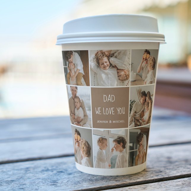 Gobelets En Papier Collage Photo Papa We Love You Happy Fête des père (Créateur téléchargé)