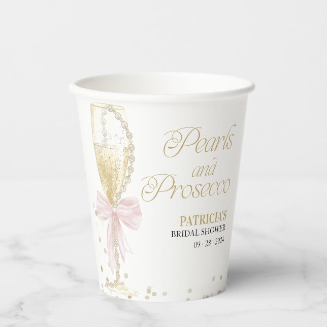 Gobelets En Papier Collation de mariage Perles Rose Rubis et Prosecco (Recto)