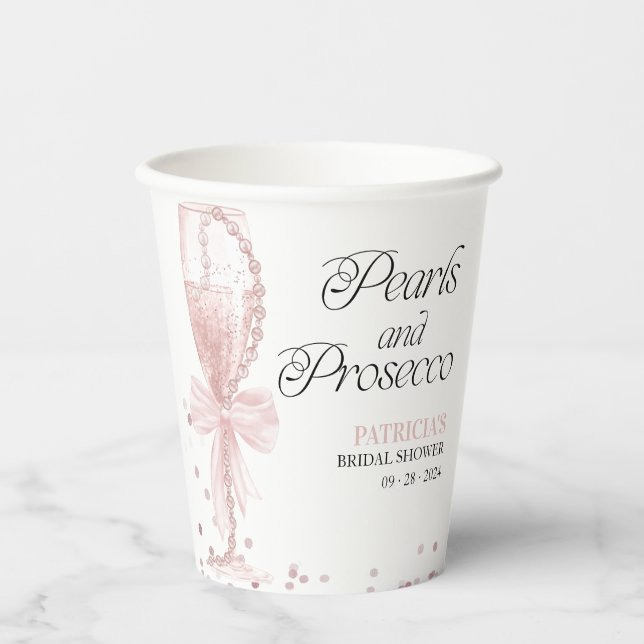 Gobelets En Papier Collation de mariage Rose Rubis Perles & Prosecco (Recto)