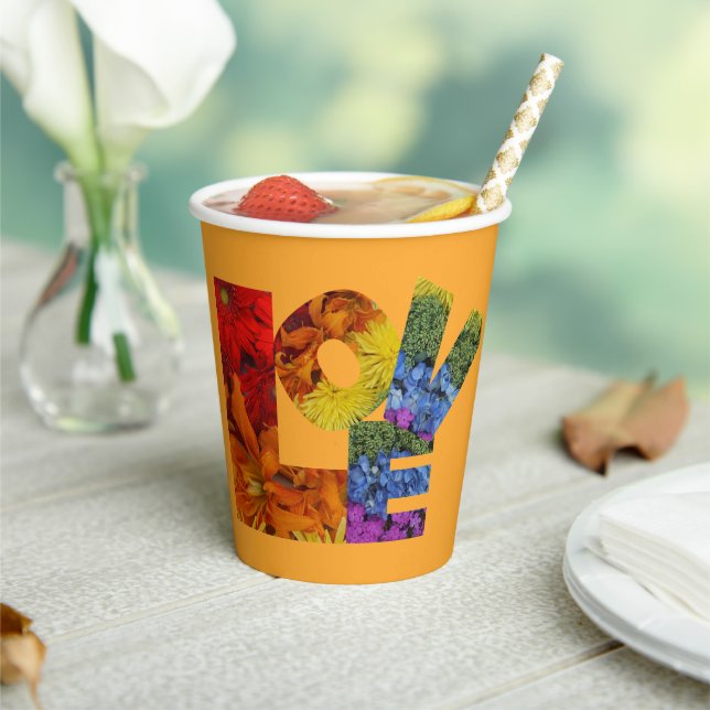Gobelets En Papier Collection Fleurs d'Amour Fond Orange (Insitu)