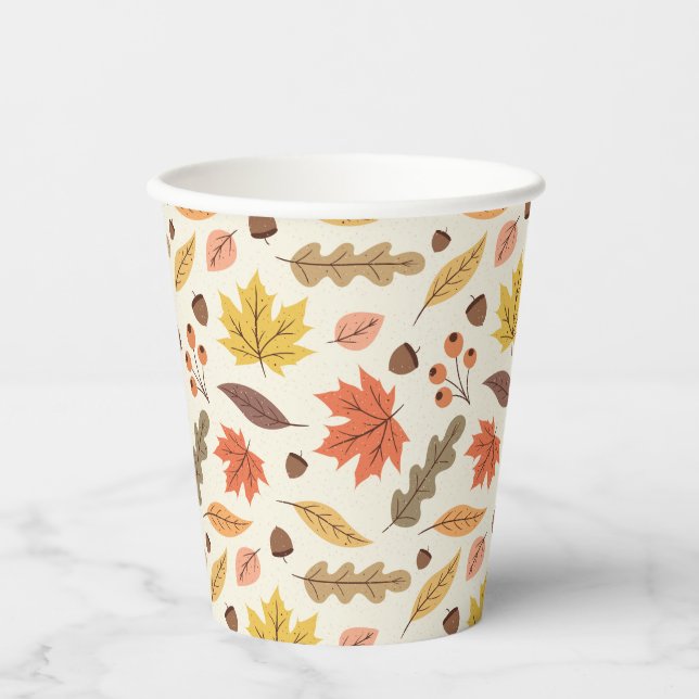 Gobelets En Papier Coloré Feuille d'automne Motif (Recto)