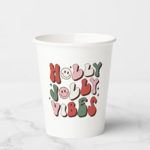 Gobelets En Papier Coloré Retro Super Holly Jolly Vibes Noël