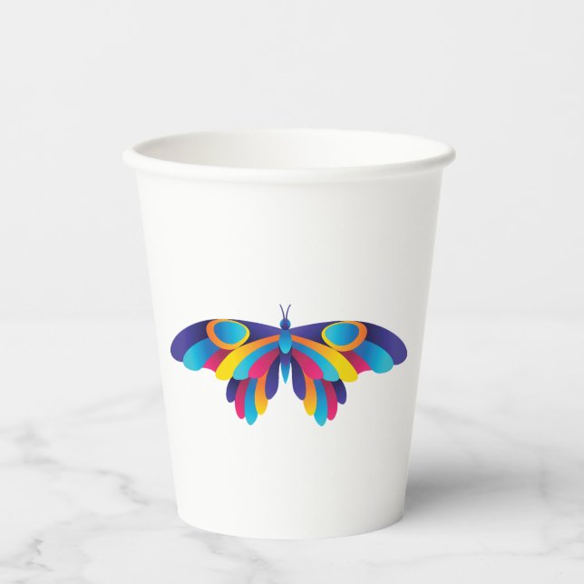 Gobelets En Papier Colorful Modern Butterfly Vibrant Wings (Recto)