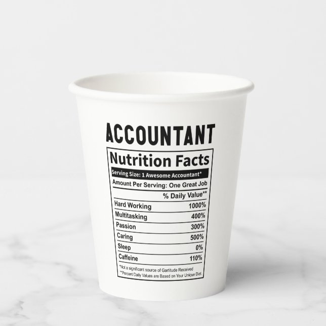 Gobelets En Papier Comptable amusant Nutrition Facts (Recto)