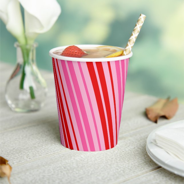 Gobelets En Papier Conception de bandes verticales rose bubble gum ro (Insitu)