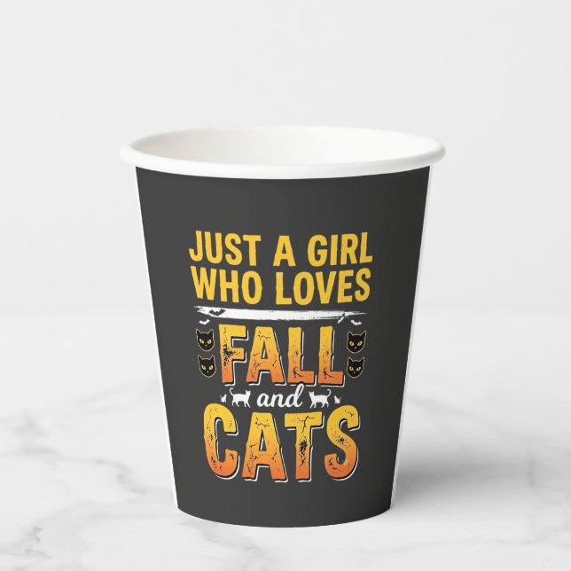 Gobelets En Papier Conception de chats d'automne Halloween fille_1 (Recto)