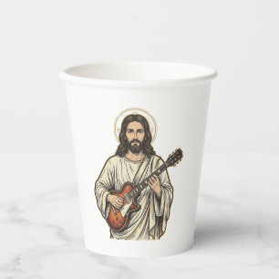 Gobelets En Papier Conception de chemise à gravure de guitariste sacr