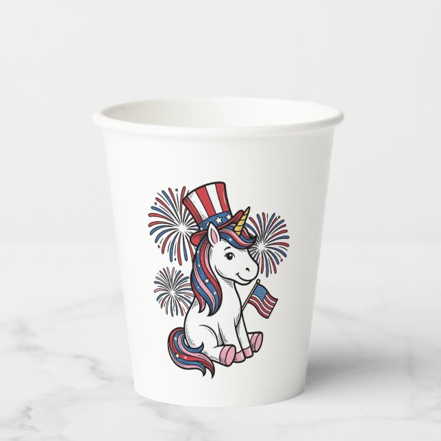 Gobelets En Papier Conception de chemise de feu d'artifice de licorne (Recto)