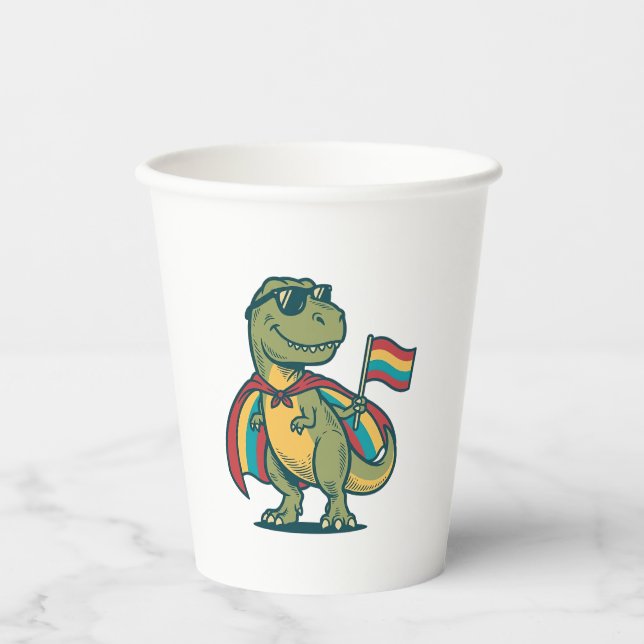 Gobelets En Papier Conception de chemise vectorielle de dinosaure de  (Recto)