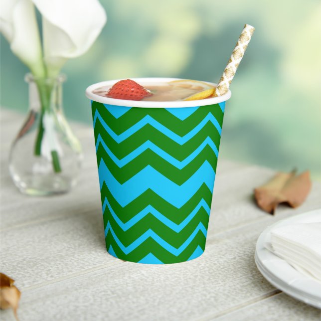Gobelets En Papier Conception de chevron zigzag bleu vert  (Insitu)