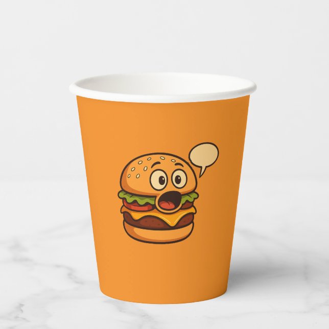 Gobelets En Papier " Conception de hamburger parlant mignon (Recto)