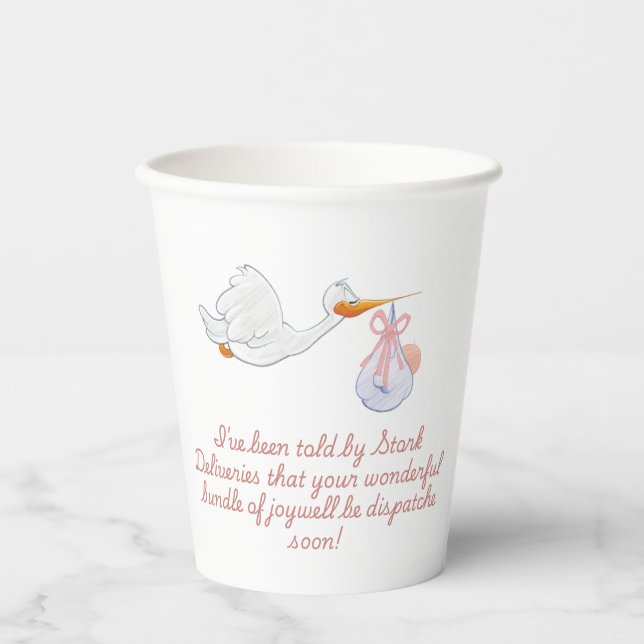 Gobelets En Papier Conception de la cigogne amusante pour Baby shower (Recto)