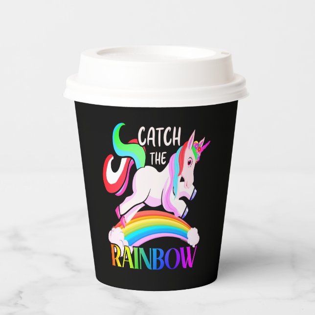 Gobelets En Papier Conception de licorne arc-en-ciel Catch (Recto)