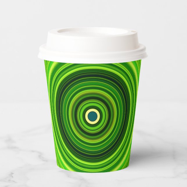 Gobelets En Papier Conception de Mandala vert géométrique (Recto)