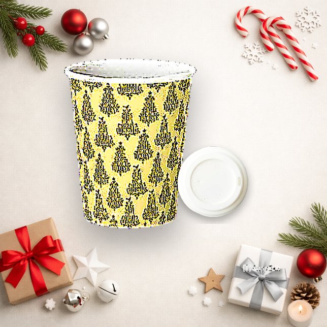 Gobelets En Papier Conception de motif d'arbre de Noël beige élégant (Créateur téléchargé)