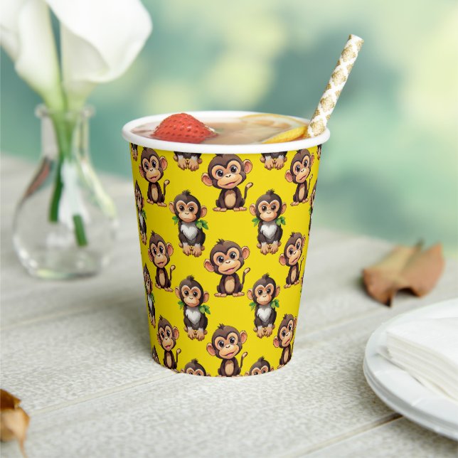 Gobelets En Papier Conception de motif singe jaune  (Insitu)