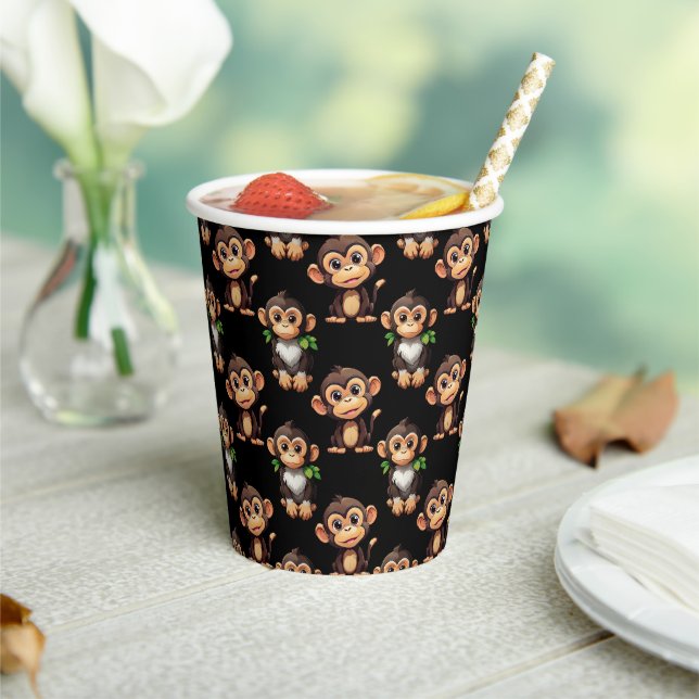 Gobelets En Papier Conception de motif singe noir  (Insitu)