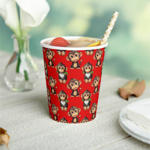 Gobelets En Papier Conception de motif singe rouge