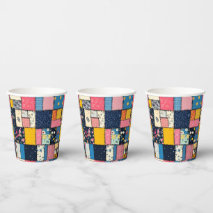 Gobelets En Papier Conception de Patchwork adorable, Motif Joueur