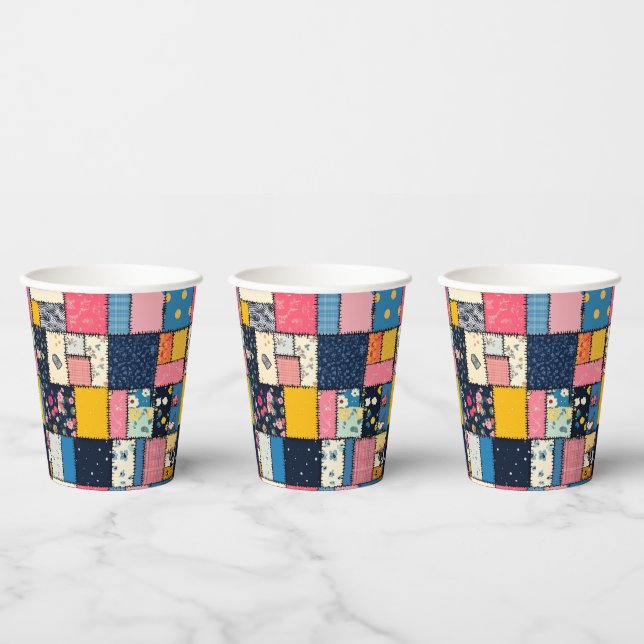 Gobelets En Papier Conception de Patchwork adorable, Motif Joueur (Multi)