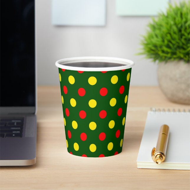 Gobelets En Papier Conception de pois verts rouges jaunes  (Insitu)