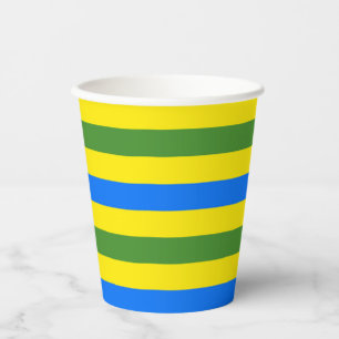 Gobelets En Papier Conception de rayures bleues vertes et jaunes