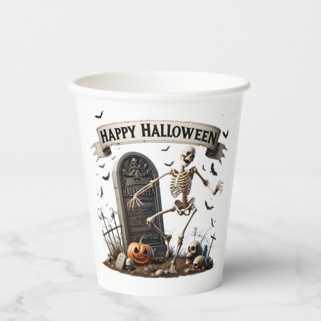 Gobelets En Papier Conception de squelette dansant Halloween (Recto)