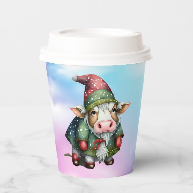 Gobelets En Papier Conception de vache Gnome de Noël-83456 (Recto)