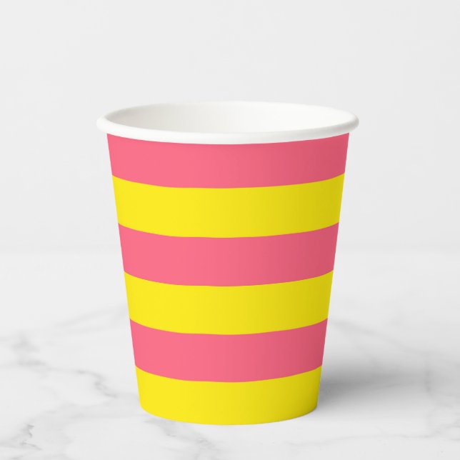 Gobelets En Papier Conception des rayures rose et jaune (Recto)