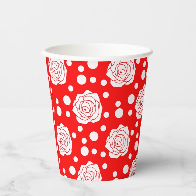 Gobelets En Papier Conception d'illustration florale à pois rouges et (Recto)