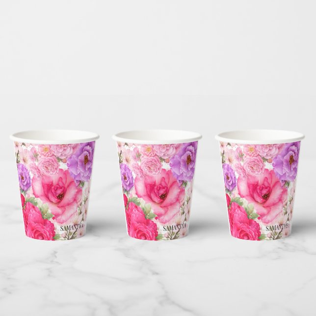 Gobelets En Papier Conception Florale Personnalisée (Multi)