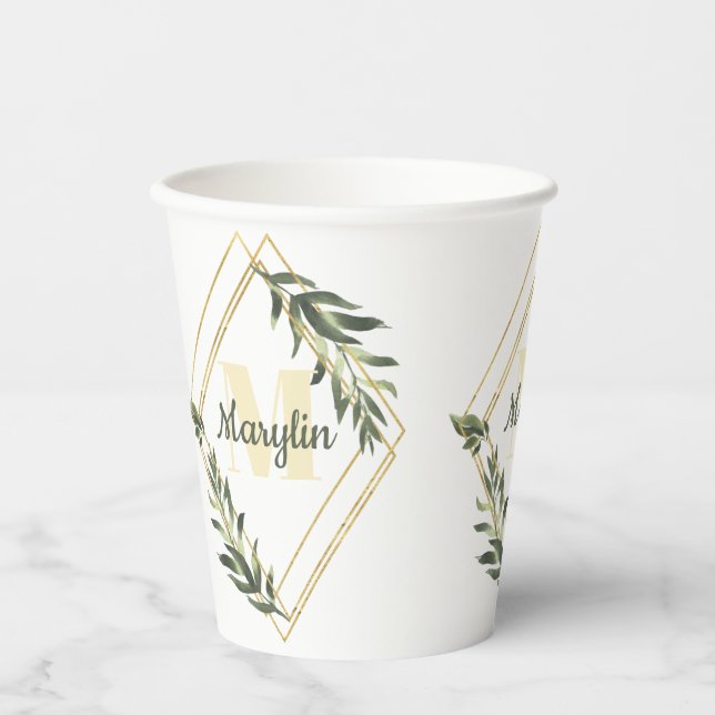 Gobelets En Papier Conception minimale de feuillage tropical Monogram (Recto)