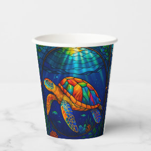 Gobelets En Papier Conception vibrante de tortue marine en verre colo