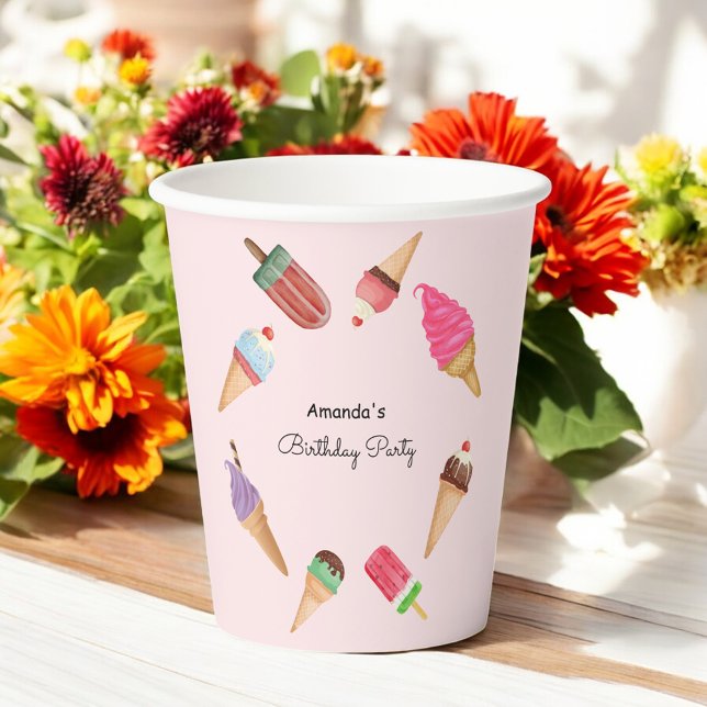 Gobelets En Papier Cônes de glace Popsicles Fête Rose (Créateur téléchargé)