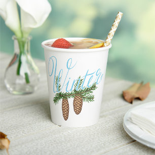 Gobelets En Papier Cônes de pin d'hiver