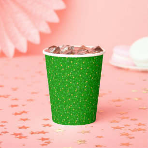 Gobelets En Papier Confettis Dorés sur Paillettes Vertes