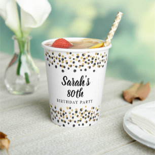 Gobelets En Papier Confettis Pailletés Or Noir 80 Ans Anniversaire