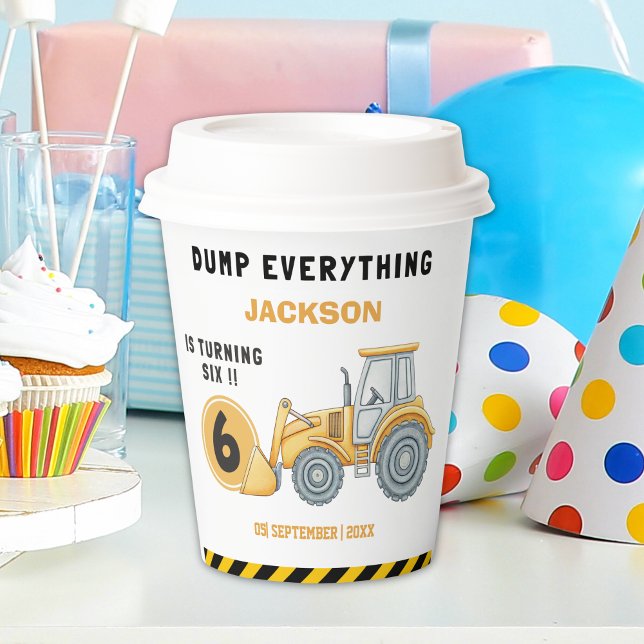 Gobelets En Papier Construction Birthday Paper Cups Turning Six White (Créateur téléchargé)