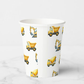 Gobelets En Papier Construction, tasses de camions à benne jaune