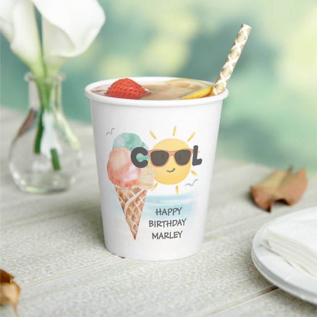 Gobelets En Papier Cool d'été | Tropical Beach Ice Cream Anniversaire (Insitu)