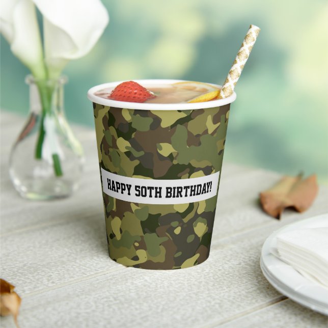 Gobelets En Papier Cool Green Camo Joyeux Anniversaire Personnalisé Â (Insitu)