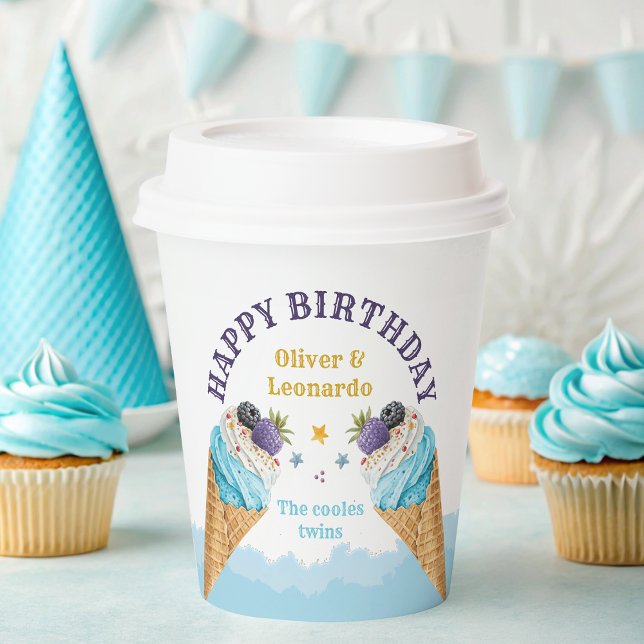 Gobelets En Papier Cool Twins Ice Cream Boys Anniversaire Papier Plaq (Créateur téléchargé)
