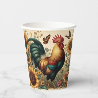 Gobelets En Papier Coq de poulet vintage esthétique et Fleur sauvage