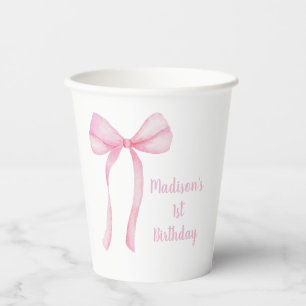 Gobelets En Papier Coquette Bow rose Premier anniversaire