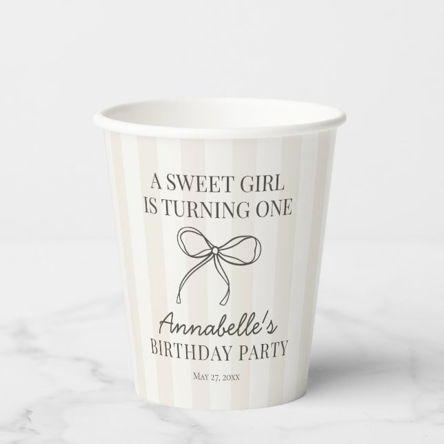 Gobelets En Papier Coquette Noire Bow Beige Anniversaire Table Décor (Recto)