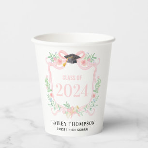 Gobelets En Papier Coquette rose Bow   Cimier de l'année de diplôme
