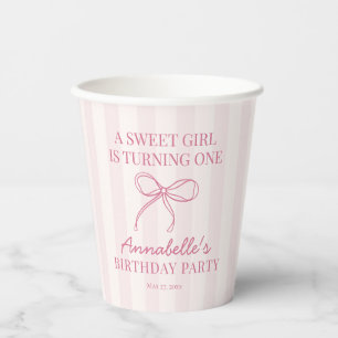 Gobelets En Papier Coquette rose Bow Pastel rayé Anniversaire