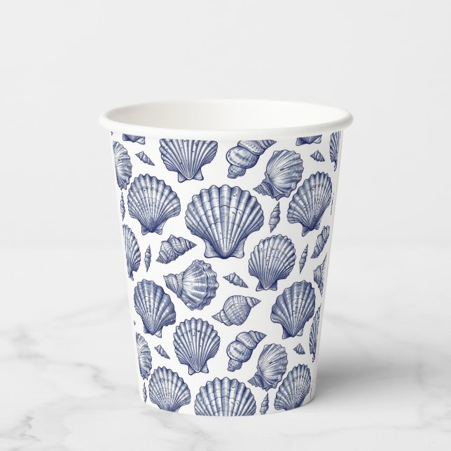 Gobelets en papier Coquillage de mer bleu et blanc (Verso)