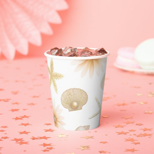 Gobelets En Papier Coquillages et Fleurs de Peach Beach, Papier Chic  (Insitu)